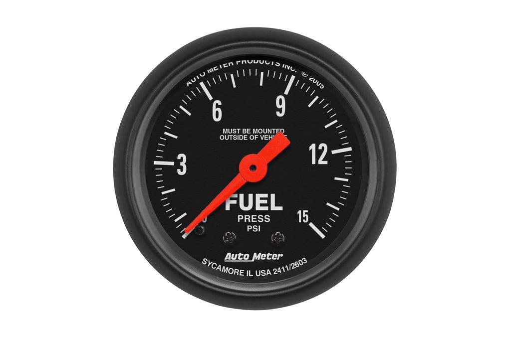 Auto Meter Z 52mm Fuel Pressure Gauge 0-15 PSI Mech (2603)