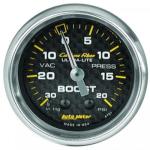 Boost/Vacuum: -30 to 20 PSI - Carbon Fiber Mechanical Gauge (2 5/8)