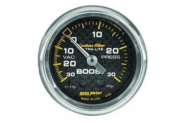Boost/Vacuum: -30 to 30 PSI - Carbon Fiber Mechanical Gauge (2 1/16)