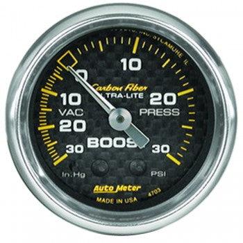 Boost/Vacuum: -30 to 30 PSI - Carbon Fiber Mechanical Gauge (2 1/16)