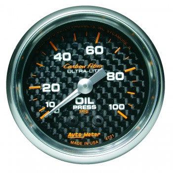 Oil Pressure: 0-100 PSI - Carbon Fiber Mechanical Gauge (2 1/16)