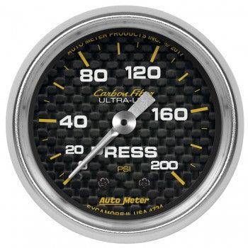 Pressure Gauge: 0-200 PSI - Carbon Fiber Mechanical Gauge (2 1/16)