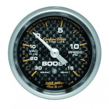 Boost/Vacuum: -30 to 15 PSI - Carbon Fiber Stepper Motor Gauge (2 1/16)