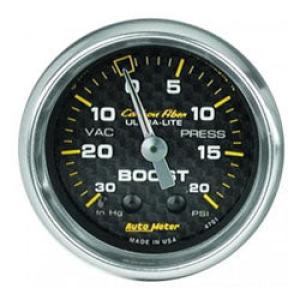 Boost/Vacuum: -30 to 20 PSI - Carbon Fiber Mechanical Gauge (2 5/8)