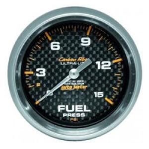 Fuel Pressure w/ Isolator: 0-15 PSI - Carbon Fiber Mechanical Gauge ( 2 5/8)