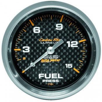 Fuel Pressure w/ Isolator: 0-15 PSI - Carbon Fiber Mechanical Gauge ( 2 5/8)