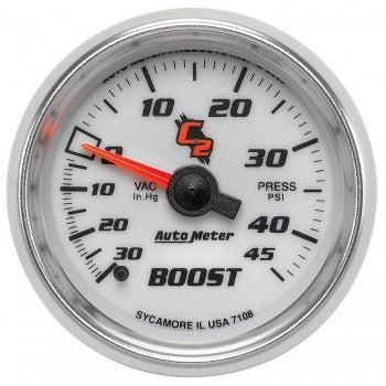 Boost/Vacuum: -30 to 45 PSI - C2 Mechanical Gauge (2 1/16)