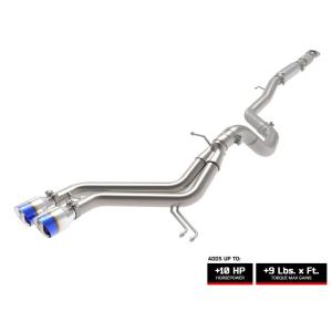aFe Takeda Veloster Turbo 2-1/2 IN to 3 IN 304 Stainless Steel Cat-Back Exhaust System-Dual 4 Blue Flame Tips