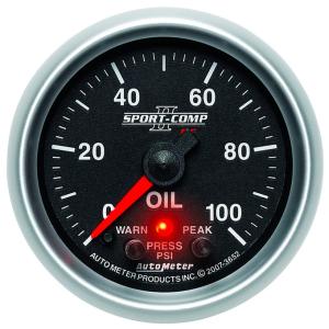 AutoMeter 52mm Sport Comp II Peak & Warn 0-100 PSI Oil Pressure Gauge (3652)