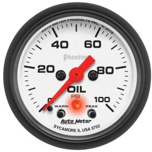AutoMeter 52mm Phantom Peak & Warn 0-100 PSI Oil Pressure Gauge (5752)