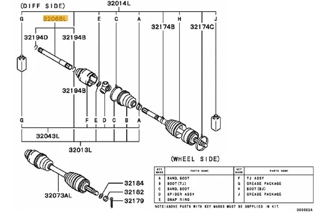 Mitsubishi Front Inner Axles - Evo 7/8/9