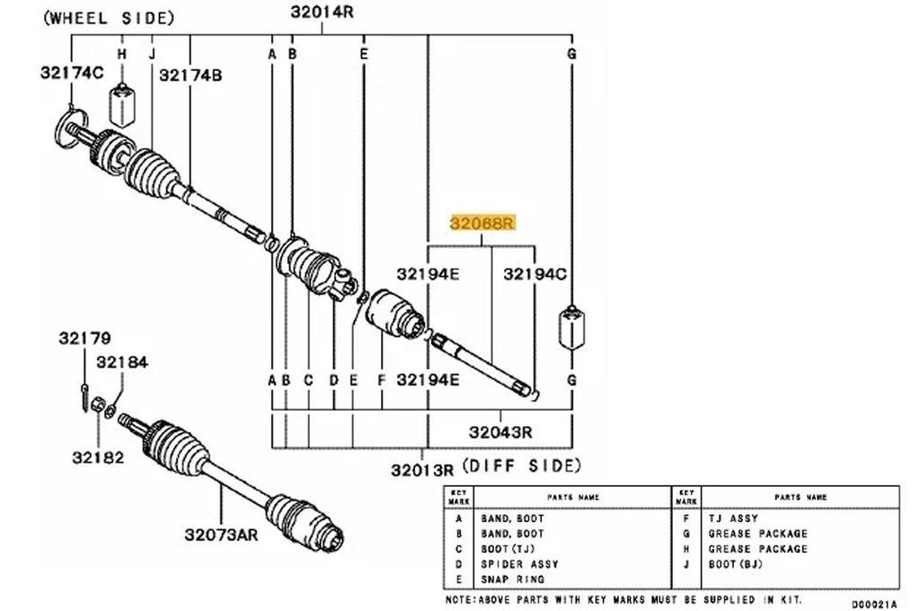 Mitsubishi Front Inner Axles - Evo 7/8/9