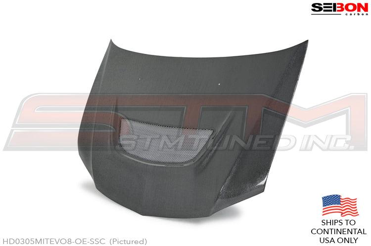 Seibon Carbon Fiber Hood (OEM Style / Silver String Gloss) for Evo 7/8/9 *Discontinued*