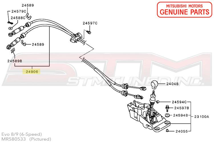 Mitsubishi OEM Shifter Cables for Evo 8/9 6-Speed MR (MR580533)