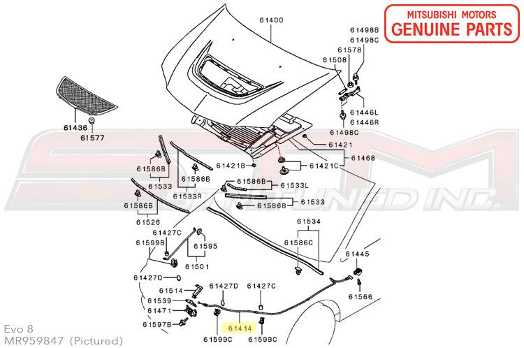 Mitsubishi Hood Pop Release Cable for Evo 8/9 (MR959847)