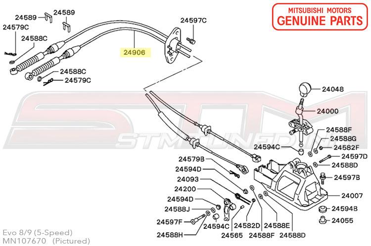 Mitsubishi OEM Shifter Cables for Evo 8/9 6-Speed MR (MR580533)