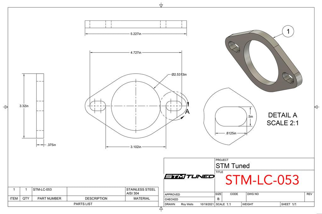 STM Stainless Steel Exhaust Flange 2-Bolt / 2.5-Inch Elongated (LC-053)