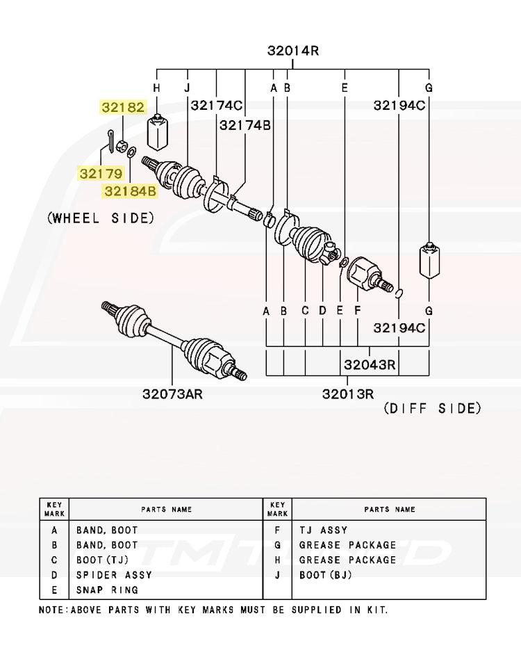 Mitsubishi OEM Front Axle Nut Kit for Evo 1-9 DSM 3S (AXNT)